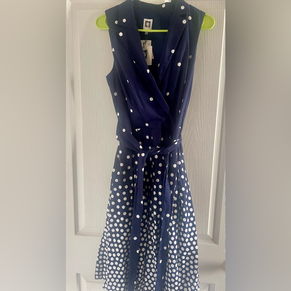 NWT Anne Klein Midnight Blue Dress with White Polka Dots